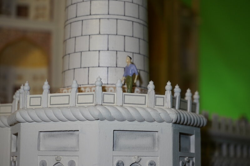 Minaret with hand-painted miniature figure for scale